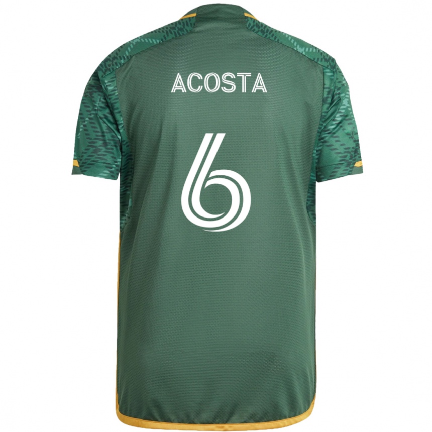 Kids Football Bryan Acosta #6 Green Orange Home Jersey 2024/25 T-Shirt Canada