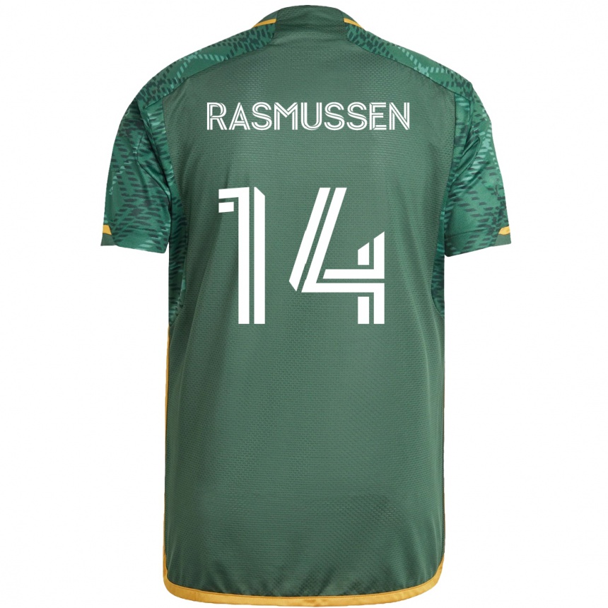 Enfant Football Maillot Justin Rasmussen #14 Vert Orange Tenues Domicile 2024/25 Canada