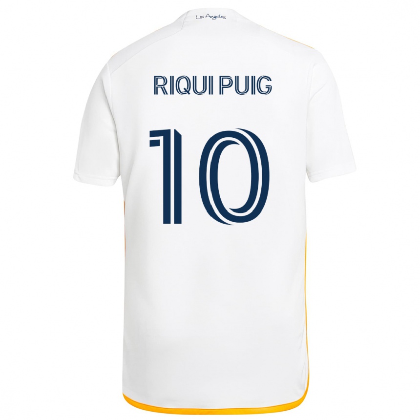 Kids Football Riqui Puig #10 White Yellow Home Jersey 2024/25 T-Shirt Canada