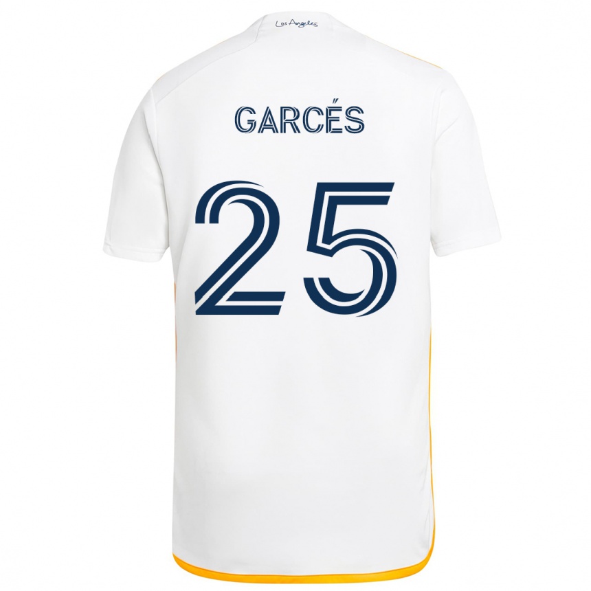 Kids Football Carlos Garcés #25 White Yellow Home Jersey 2024/25 T-Shirt Canada