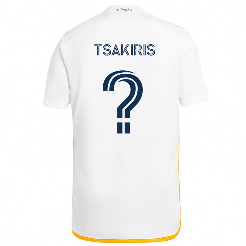 Kids Football Mateo Tsakiris #0 White Yellow Home Jersey 2024/25 T-Shirt Canada