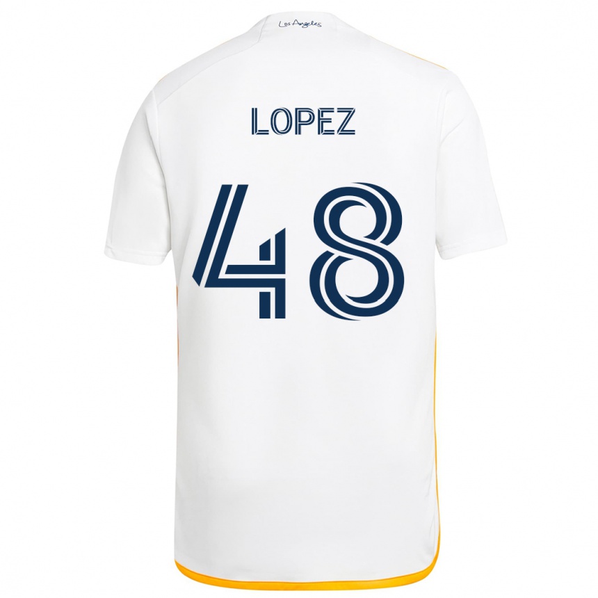 Kids Football Diego López #48 White Yellow Home Jersey 2024/25 T-Shirt Canada