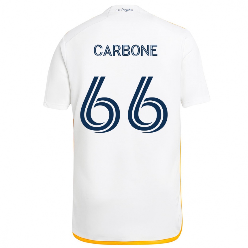 Kids Football Matteo Carbone #66 White Yellow Home Jersey 2024/25 T-Shirt Canada