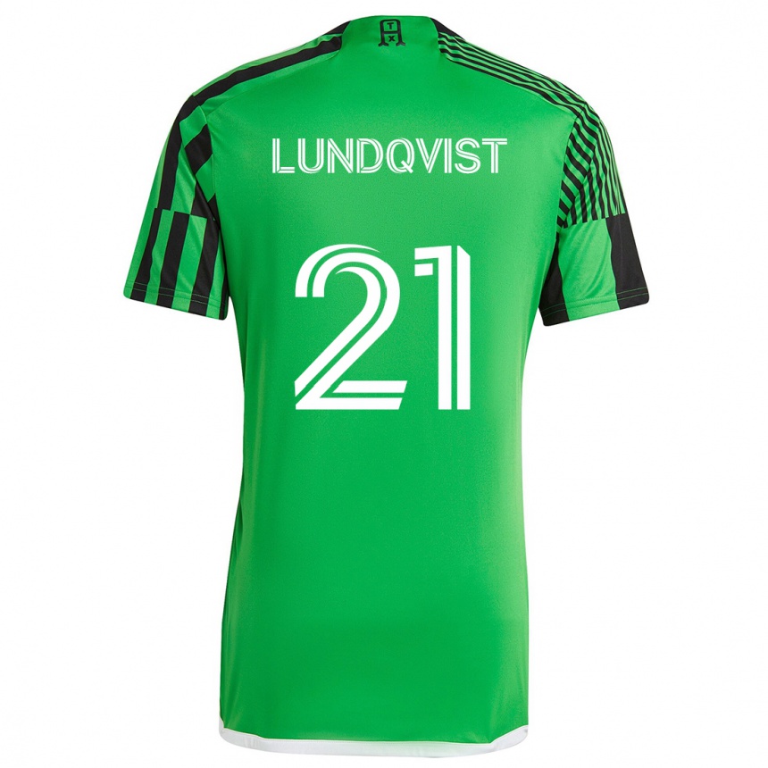 Kids Football Adam Lundqvist #21 Green Black Home Jersey 2024/25 T-Shirt Canada