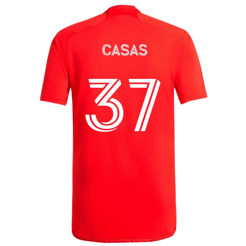 Kids Football Javier Casas #37 Red White Home Jersey 2024/25 T-Shirt Canada