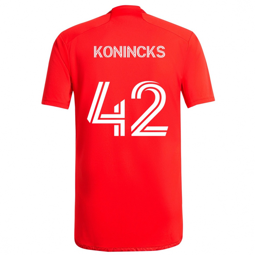 Kids Football Diego Konincks #42 Red White Home Jersey 2024/25 T-Shirt Canada