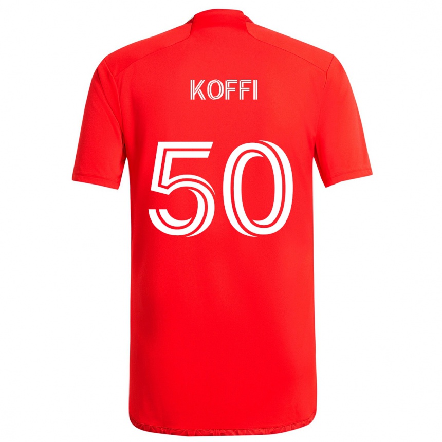 Kids Football Christian Koffi #50 Red White Home Jersey 2024/25 T-Shirt Canada