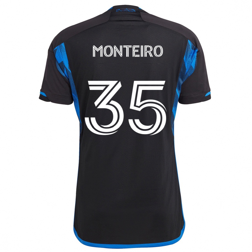 Kids Football Jamiro Monteiro #35 Blue Black Home Jersey 2024/25 T-Shirt Canada