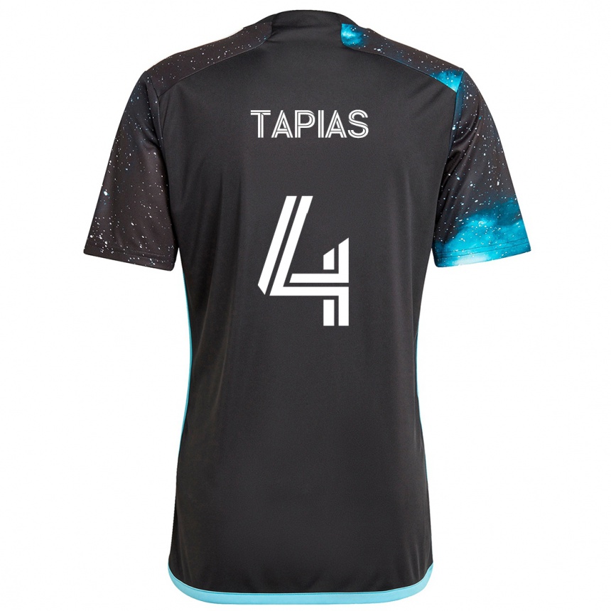 Kids Football Miguel Tapias #4 Black Blue Home Jersey 2024/25 T-Shirt Canada