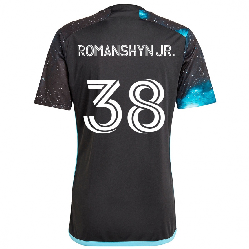 Kids Football Kage Romanshyn Jr. #38 Black Blue Home Jersey 2024/25 T-Shirt Canada