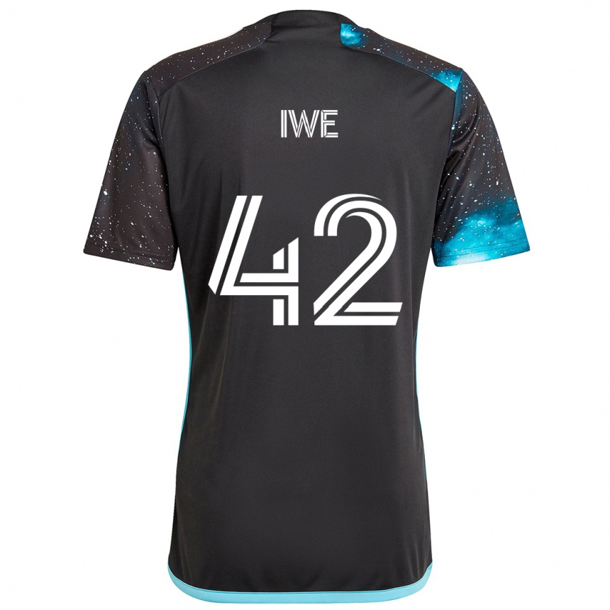 Kids Football Emmanuel Iwe #42 Black Blue Home Jersey 2024/25 T-Shirt Canada