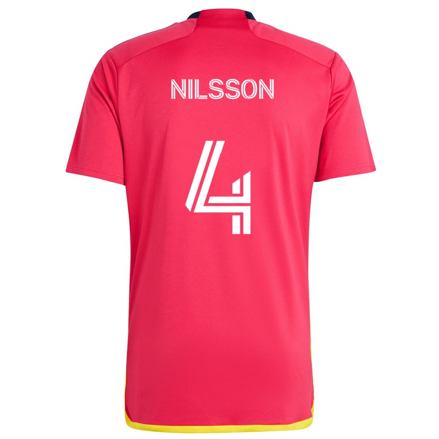 Kids Football Joakim Nilsson #4 Red Blue Home Jersey 2024/25 T-Shirt Canada