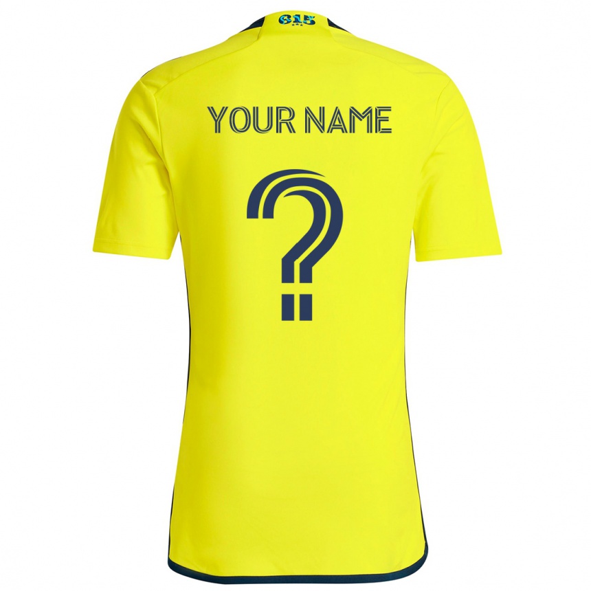 Enfant Football Maillot Votre Nom #0 Jaune Bleu Tenues Domicile 2024/25 Canada