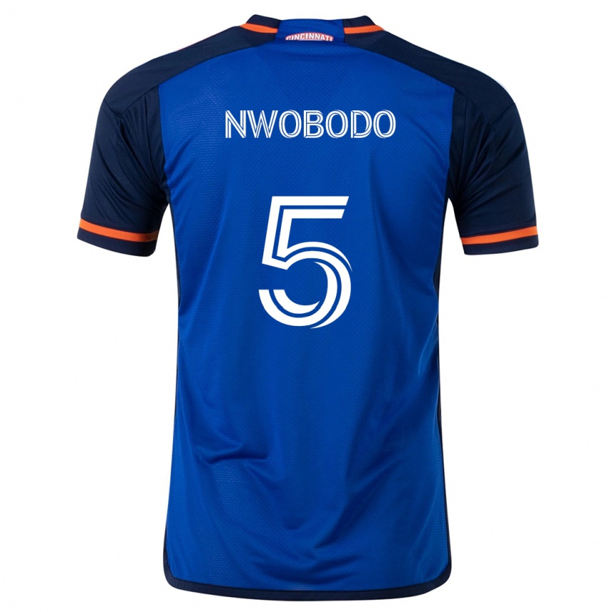 Kids Football Obinna Nwobodo #5 Blue White Home Jersey 2024/25 T-Shirt Canada