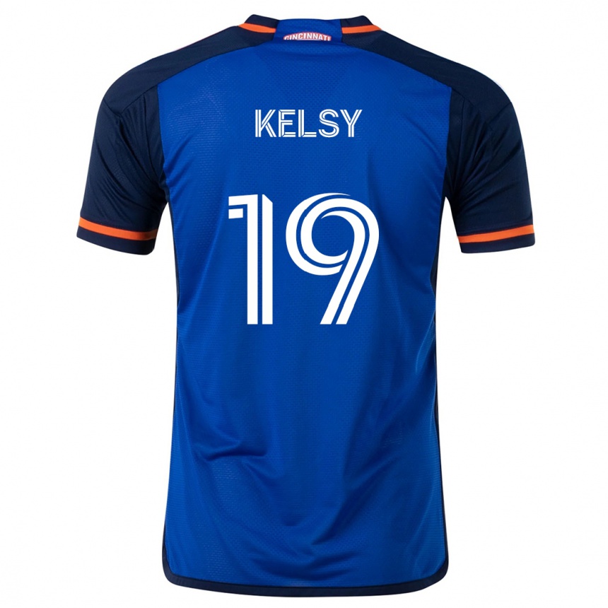 Enfant Football Maillot Kevin Kelsy #19 Bleu Blanc Tenues Domicile 2024/25 Canada