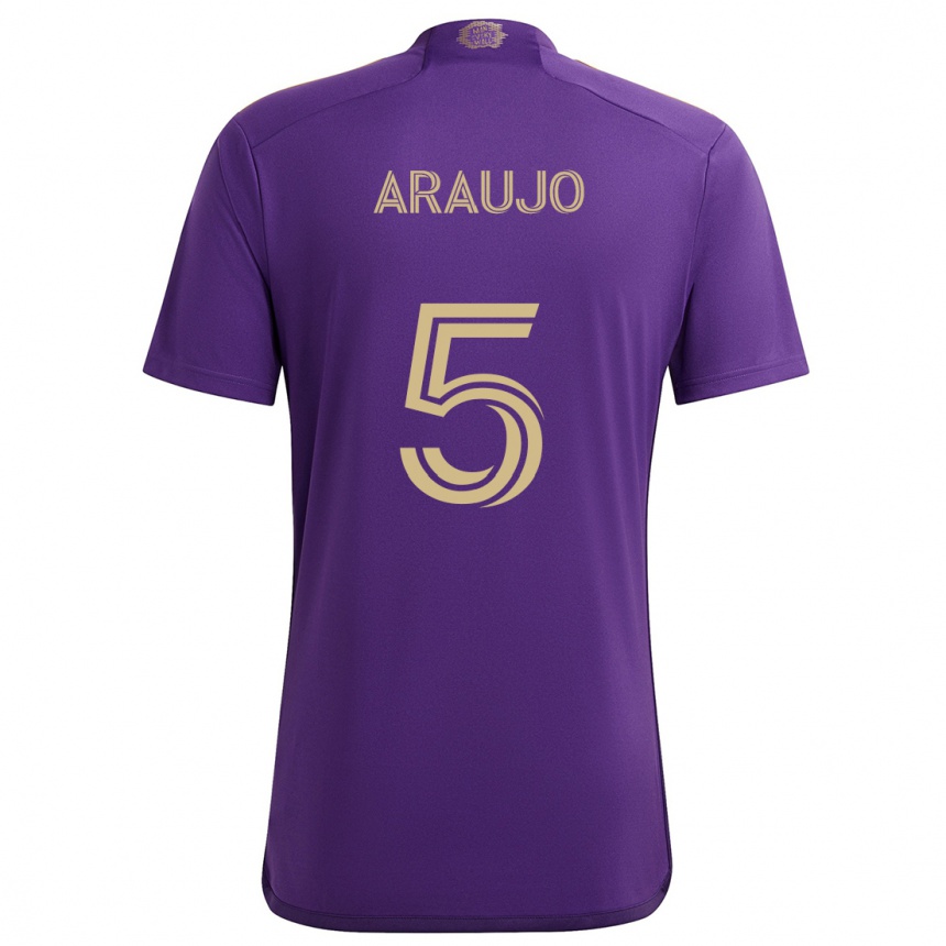 Kids Football César Araújo #5 Purple Yellow Home Jersey 2024/25 T-Shirt Canada