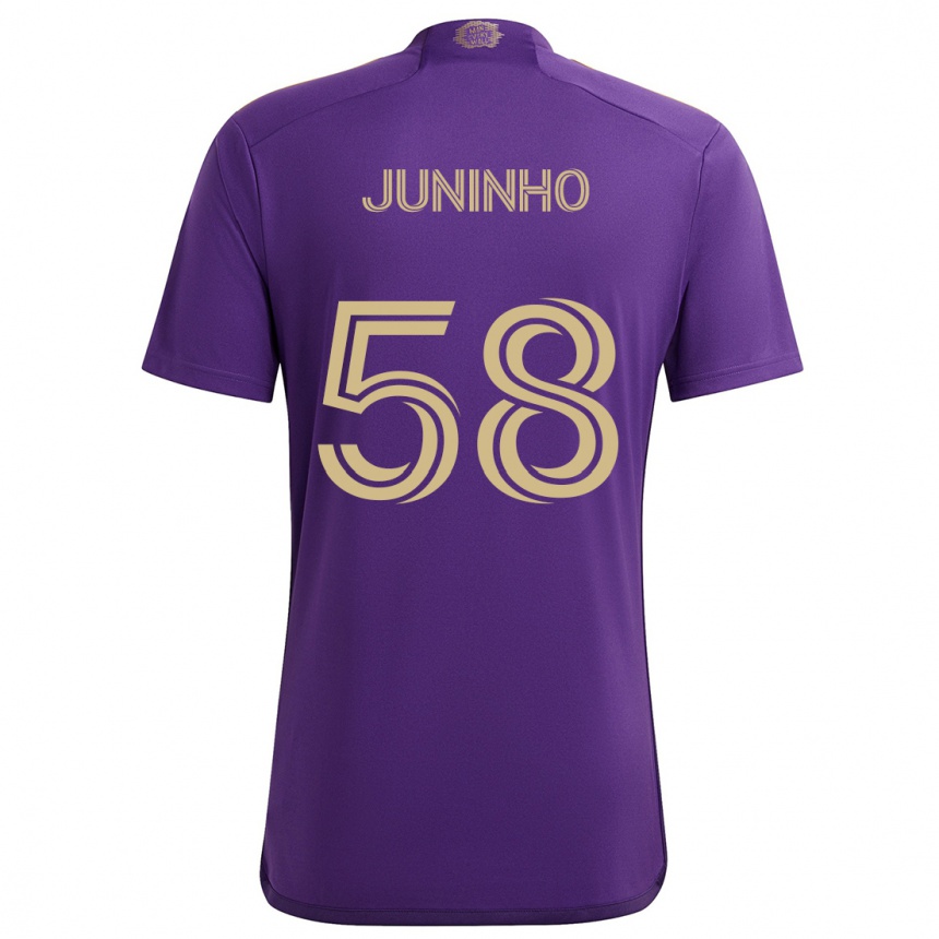 Kids Football Juninho #58 Purple Yellow Home Jersey 2024/25 T-Shirt Canada