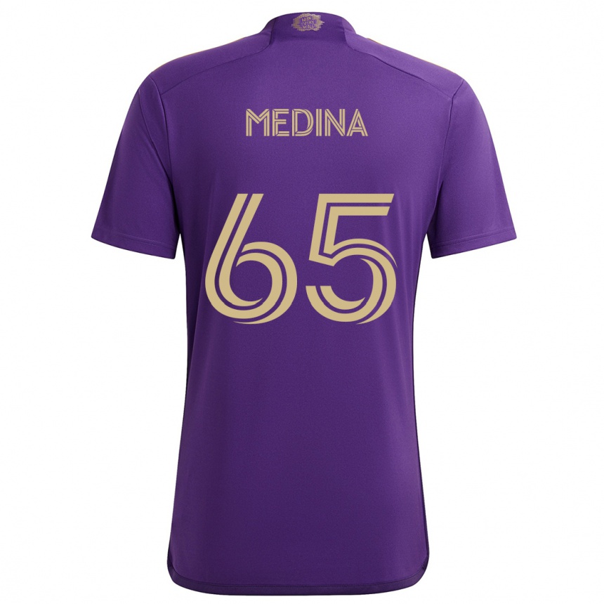 Kids Football Cristian Medina #65 Purple Yellow Home Jersey 2024/25 T-Shirt Canada