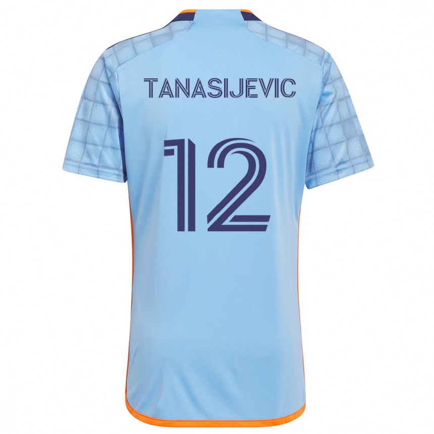 Kids Football Strahinja Tanasijevic #12 Blue Orange Home Jersey 2024/25 T-Shirt Canada