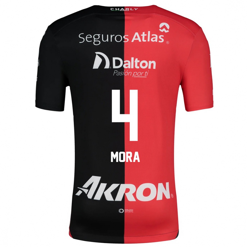 Kids Football Adrián Mora #4 Red Black Home Jersey 2024/25 T-Shirt Canada