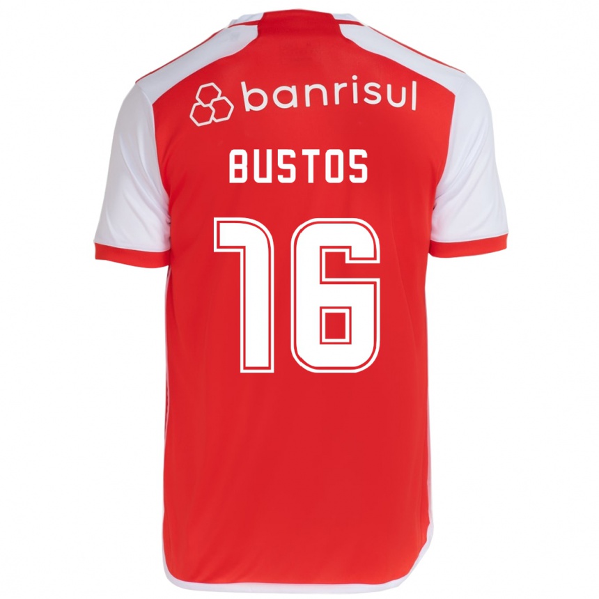 Kids Football Fabricio Bustos #16 Red White Home Jersey 2024/25 T-Shirt Canada