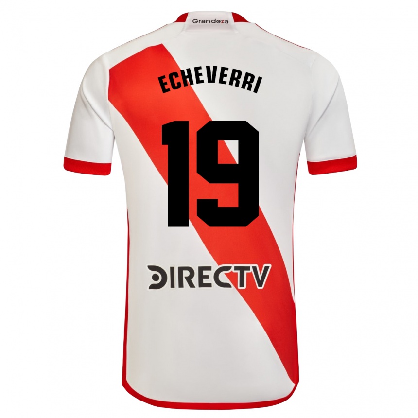 Kids Football Claudio Echeverri #19 White Red Home Jersey 2024/25 T-Shirt Canada