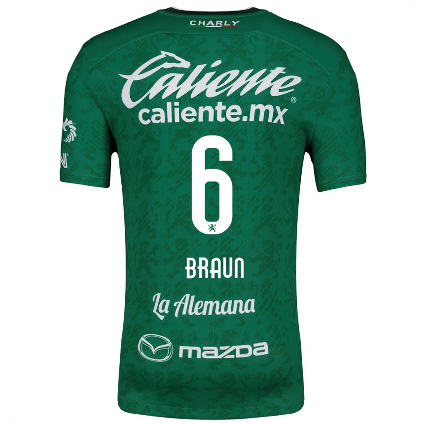 Kids Football Sophia Braun #6 Green White Home Jersey 2024/25 T-Shirt Canada