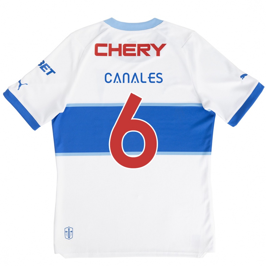 Kids Football Alfred Canales #6 White Blue Home Jersey 2024/25 T-Shirt Canada