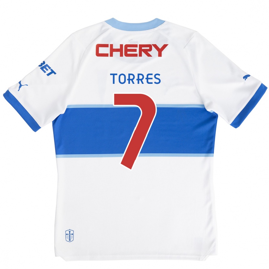 Kids Football Joaquín Torres #7 White Blue Home Jersey 2024/25 T-Shirt Canada