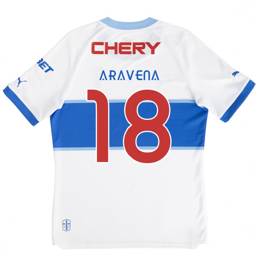 Kids Football Alexander Aravena #18 White Blue Home Jersey 2024/25 T-Shirt Canada