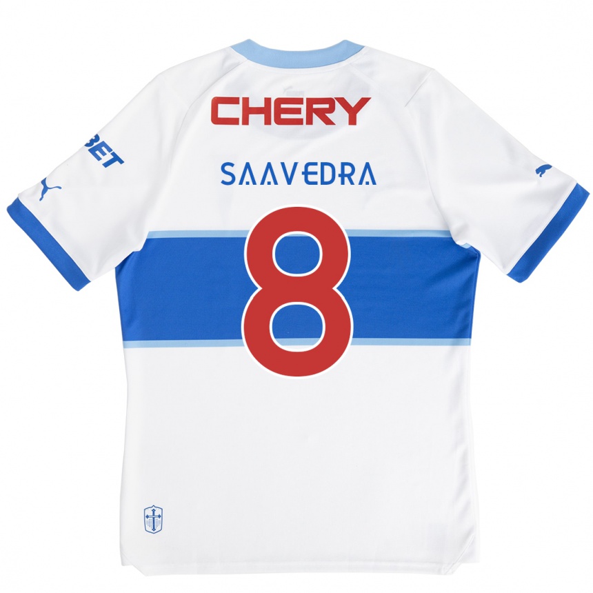 Kids Football Ignacio Saavedra #8 White Blue Home Jersey 2024/25 T-Shirt Canada