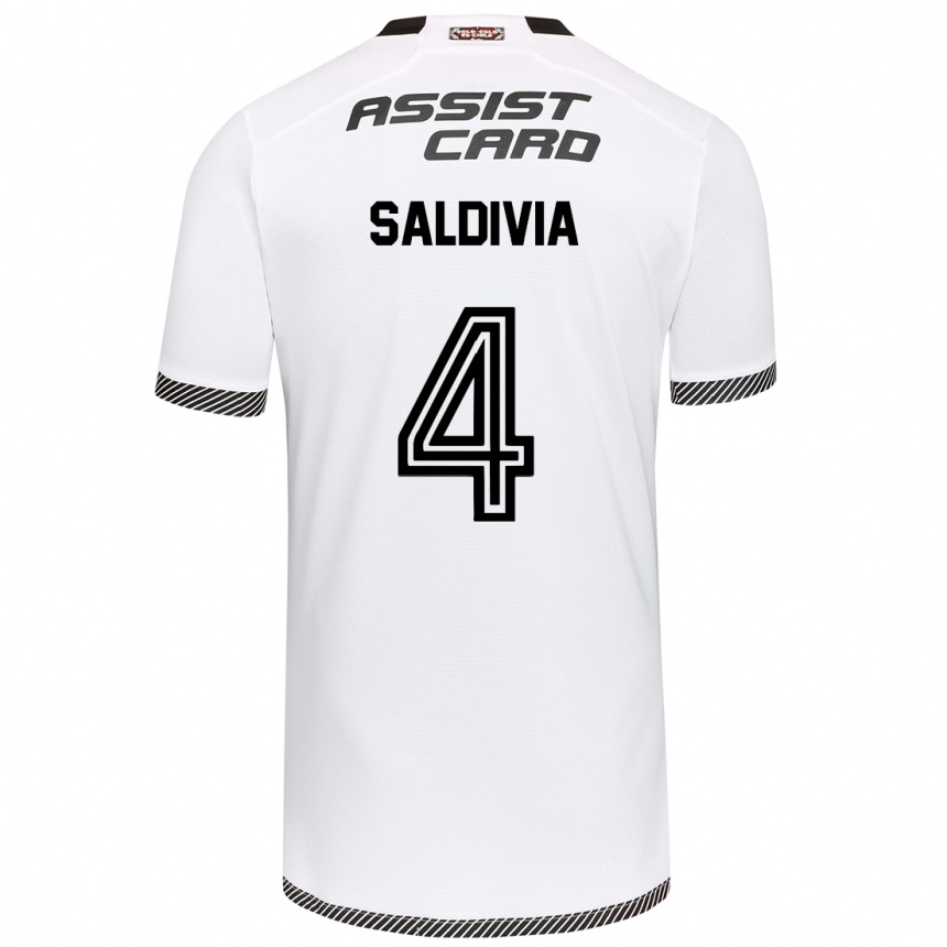 Kids Football Alan Saldivia #4 White Black Home Jersey 2024/25 T-Shirt Canada