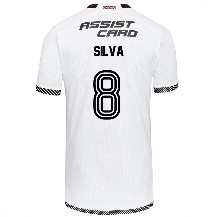 Kids Football Bastián Silva #8 White Black Home Jersey 2024/25 T-Shirt Canada