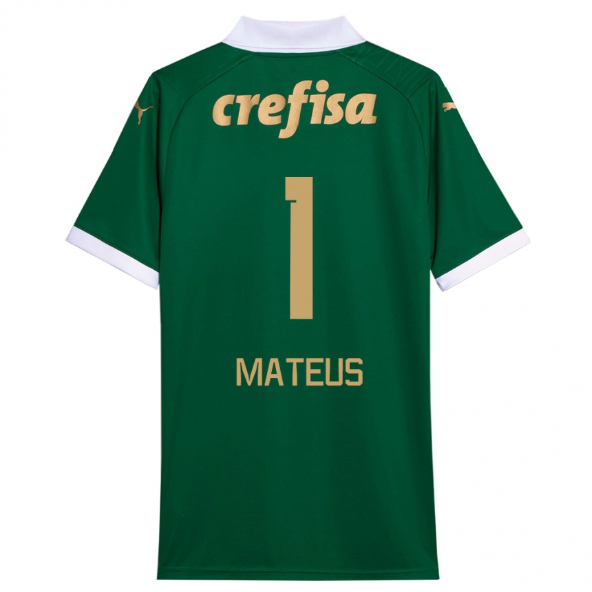 Kids Football Mateus #1 Green White Home Jersey 2024/25 T-Shirt Canada