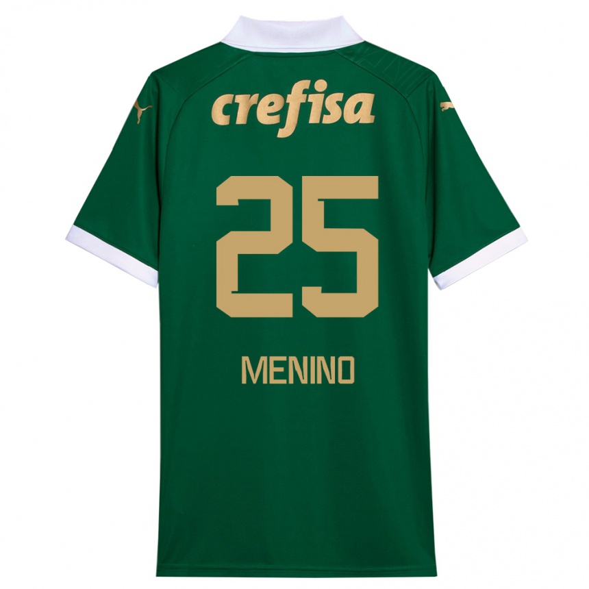 Kids Football Gabriel Menino #25 Green White Home Jersey 2024/25 T-Shirt Canada