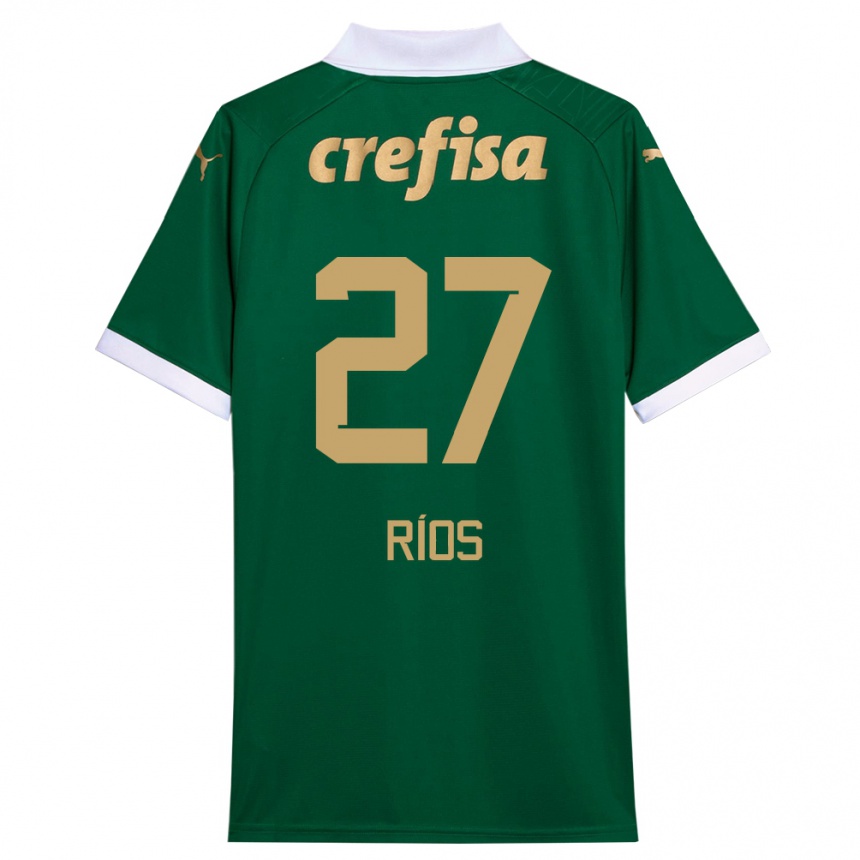 Kids Football Richard Ríos #27 Green White Home Jersey 2024/25 T-Shirt Canada