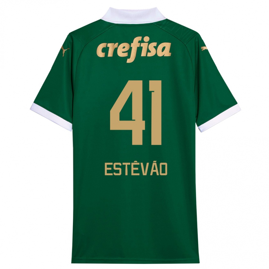 Kids Football Estêvão #41 Green White Home Jersey 2024/25 T-Shirt Canada