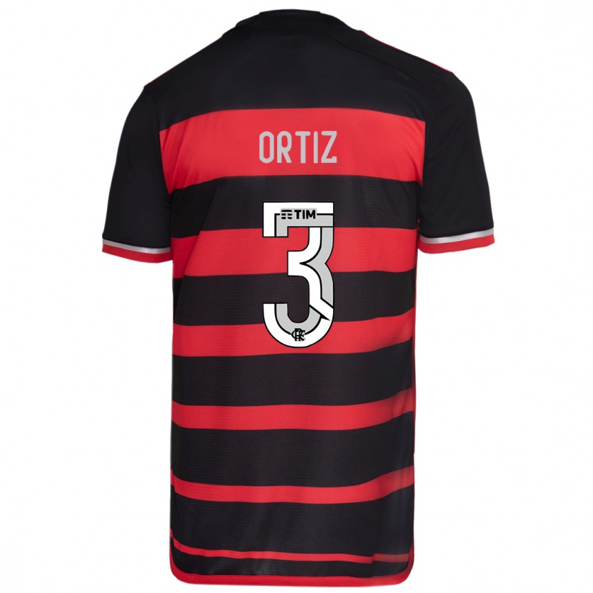 Kids Football Léo Ortiz #3 Red Black Home Jersey 2024/25 T-Shirt Canada