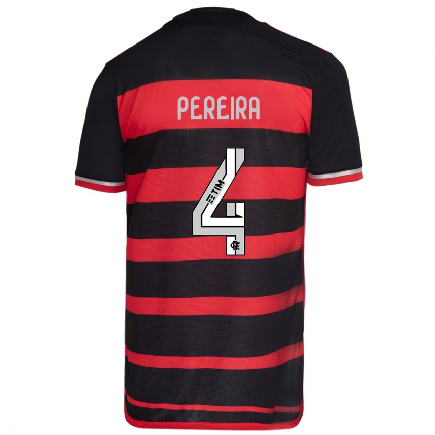 Enfant Football Maillot Léo Pereira #4 Rouge Noir Tenues Domicile 2024/25 Canada