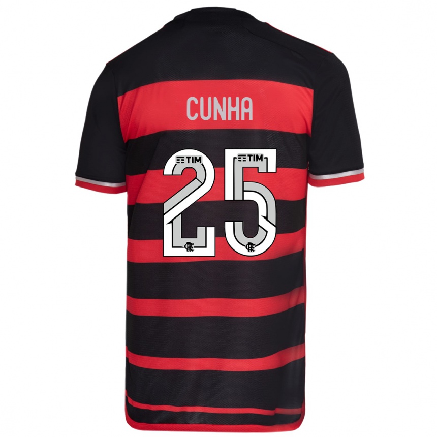 Kids Football Matheus Cunha #25 Red Black Home Jersey 2024/25 T-Shirt Canada