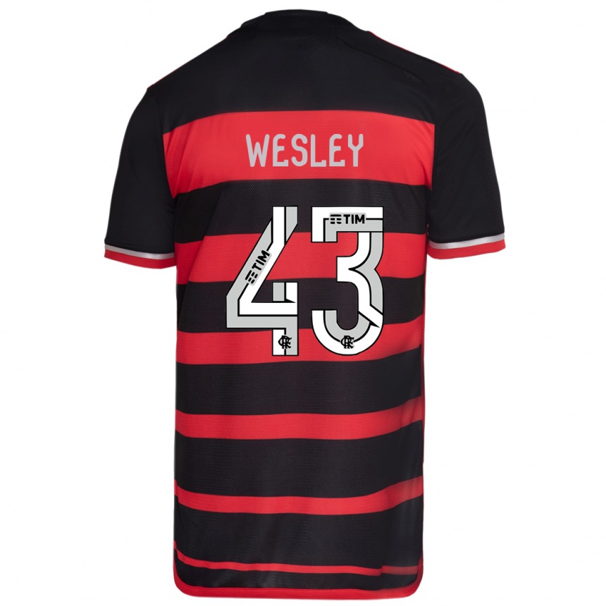 Kids Football Wesley #43 Red Black Home Jersey 2024/25 T-Shirt Canada