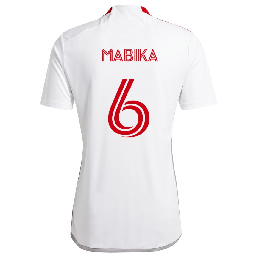 Kids Football Aimé Mabika #6 White Red Away Jersey 2024/25 T-Shirt Canada