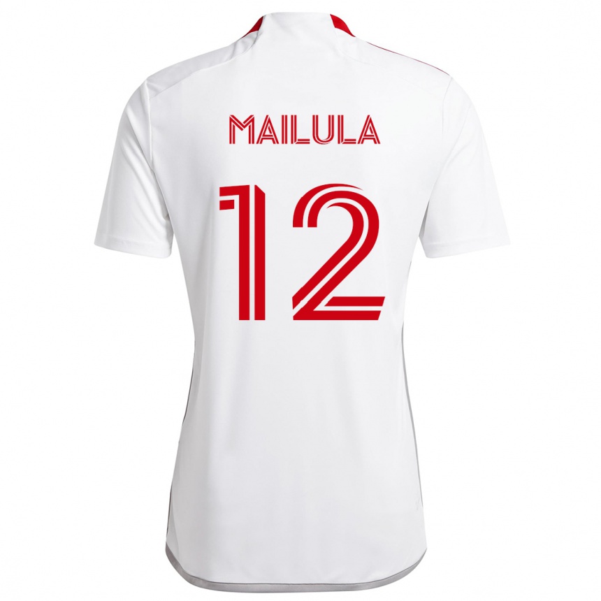 Kids Football Cassius Mailula #12 White Red Away Jersey 2024/25 T-Shirt Canada