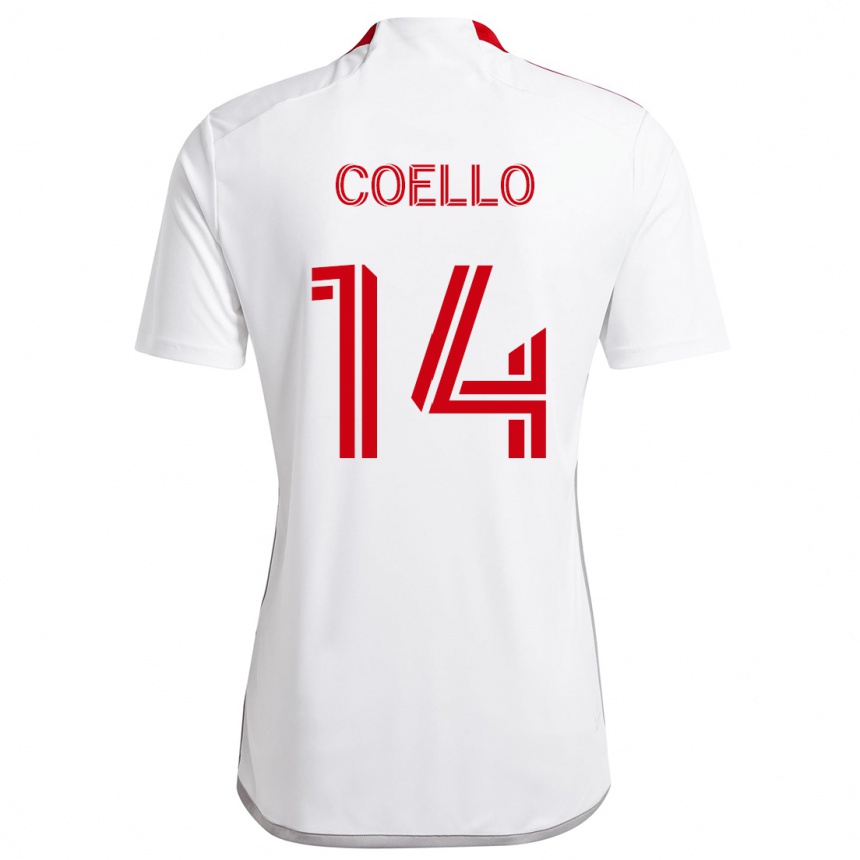 Kids Football Alonso Coello #14 White Red Away Jersey 2024/25 T-Shirt Canada