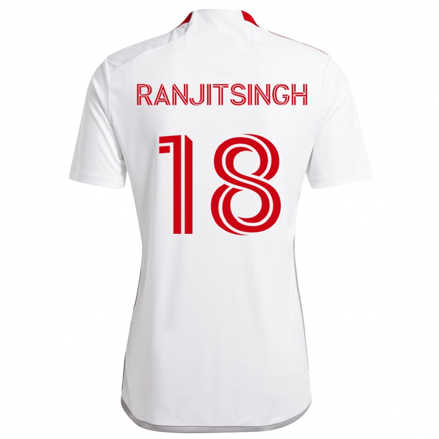 Kids Football Greg Ranjitsingh #18 White Red Away Jersey 2024/25 T-Shirt Canada