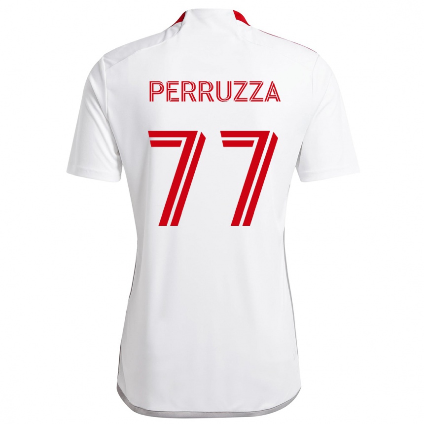 Kids Football Jordan Perruzza #77 White Red Away Jersey 2024/25 T-Shirt Canada