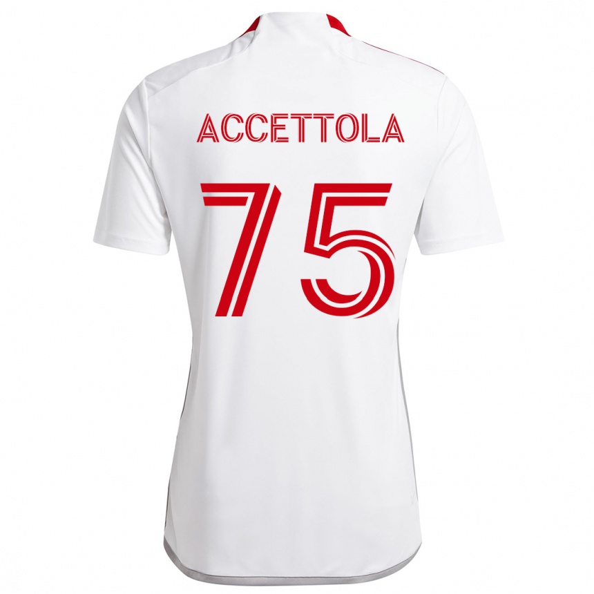 Kids Football Luca Accettola #75 White Red Away Jersey 2024/25 T-Shirt Canada