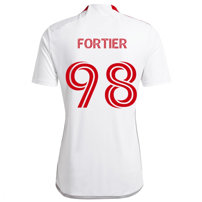 Kids Football Kristjan Fortier #98 White Red Away Jersey 2024/25 T-Shirt Canada