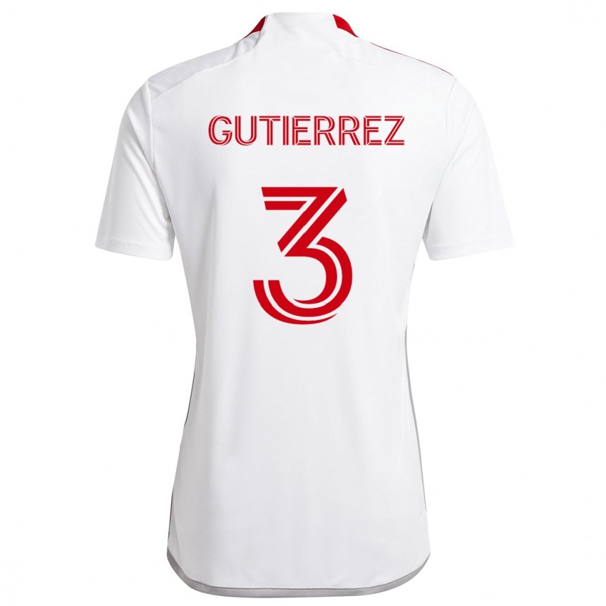 Kids Football Cristián Gutiérrez #3 White Red Away Jersey 2024/25 T-Shirt Canada