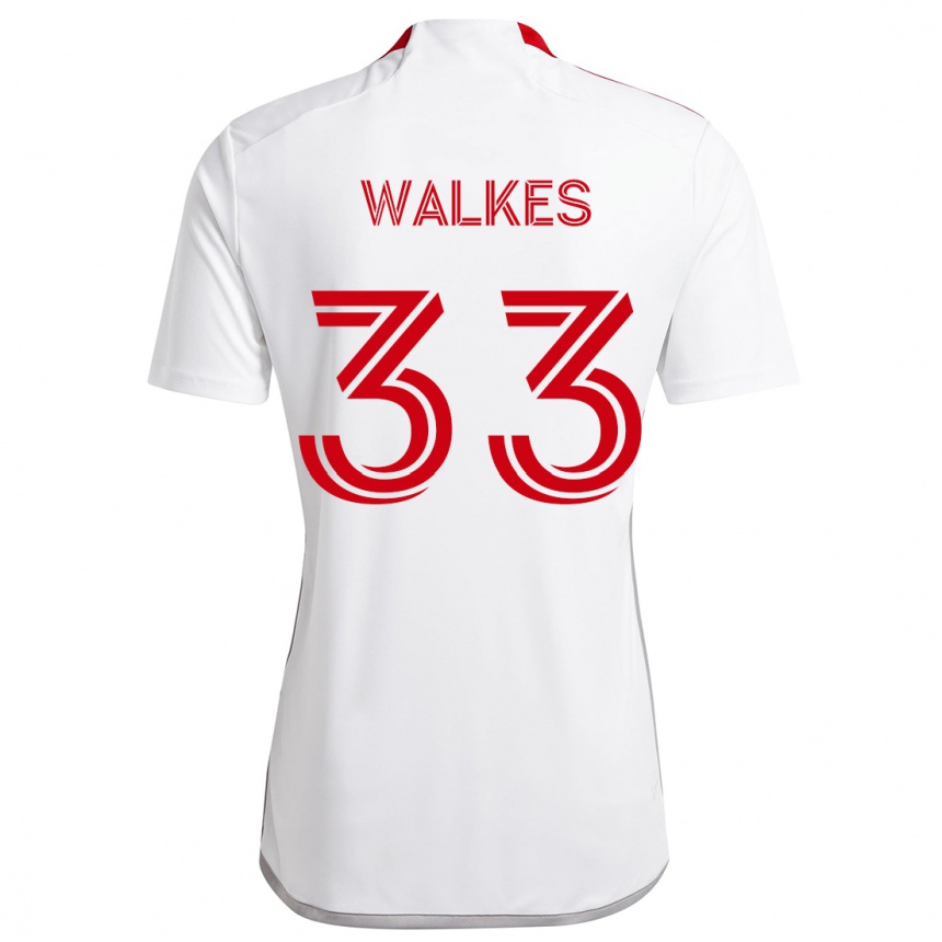 Kids Football Reshaun Walkes #33 White Red Away Jersey 2024/25 T-Shirt Canada